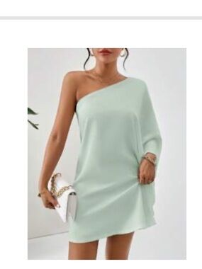 Mint One-Shoulder Batwing Sleeve Mini Dress